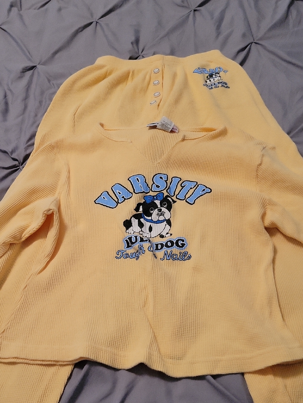 Yellow 'Varsity Tough Dog' Pajamas Set